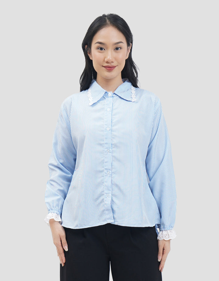 MxM Connexion Lace Stripe Kemeja Lengan Panjang Wanita