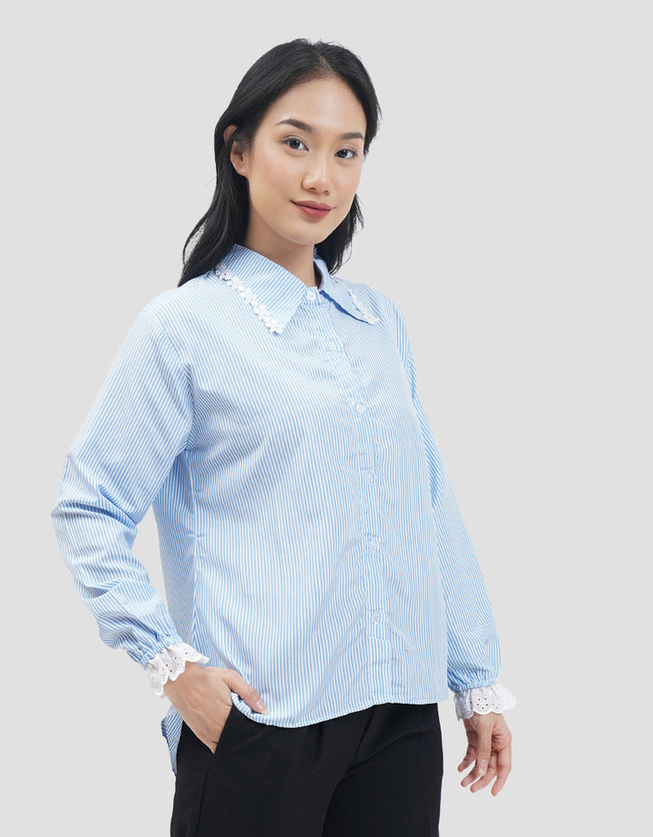MxM Connexion Lace Stripe Kemeja Lengan Panjang Wanita