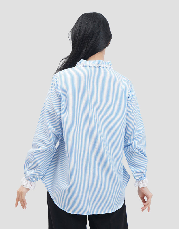 MxM Connexion Lace Stripe Kemeja Lengan Panjang Wanita
