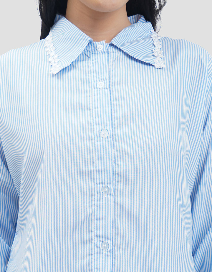 MxM Connexion Lace Stripe Kemeja Lengan Panjang Wanita