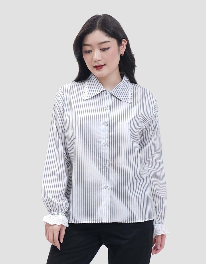 MxM Connexion Lace Stripe Kemeja Lengan Panjang Wanita