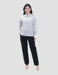 MxM Connexion Lace Stripe Kemeja Lengan Panjang Wanita