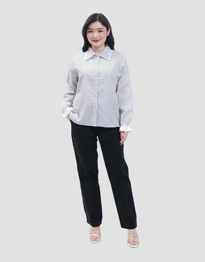 MxM Connexion Lace Stripe Kemeja Lengan Panjang Wanita