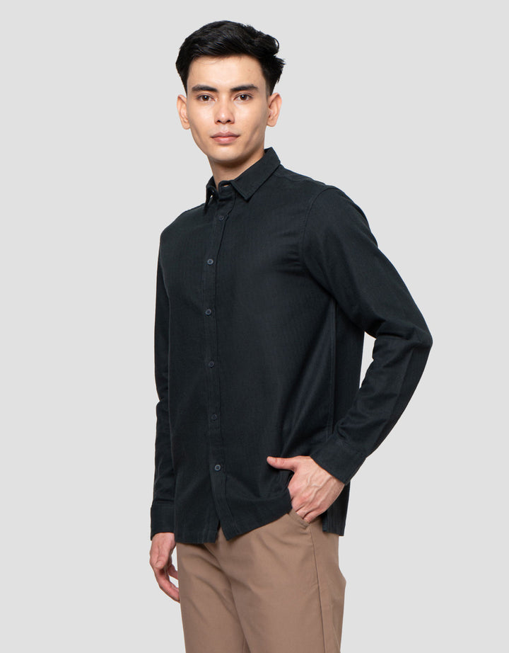 Cole Flanel Solid Heringbone Kemeja Pria