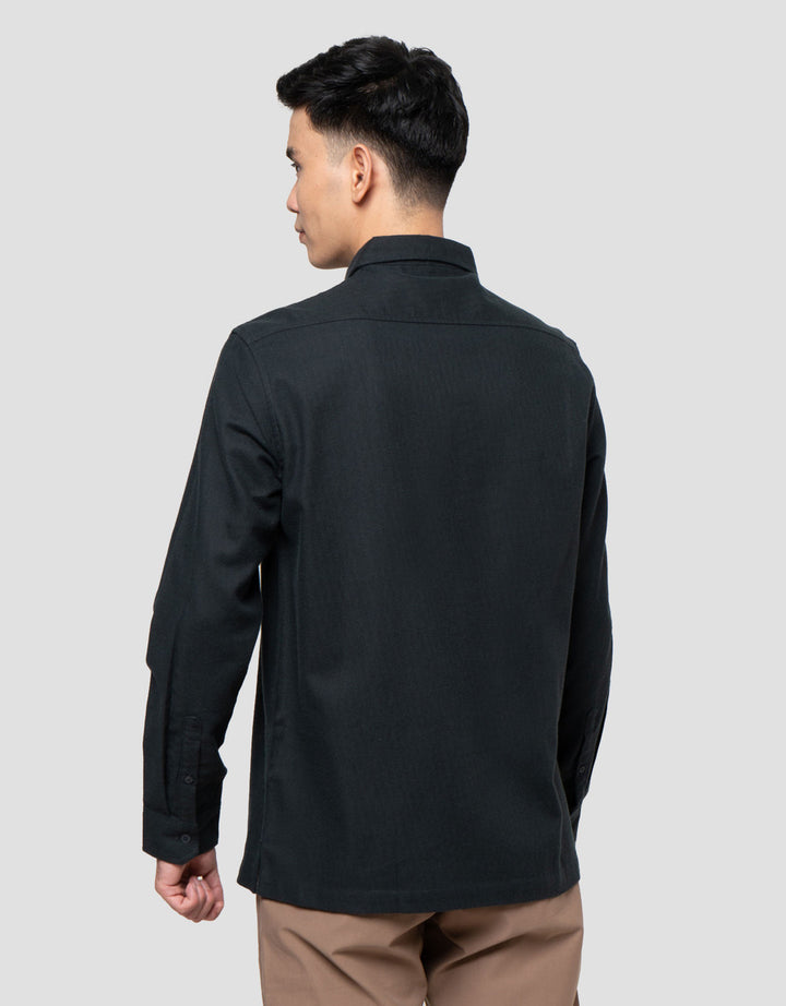 Cole Flanel Solid Heringbone Kemeja Pria