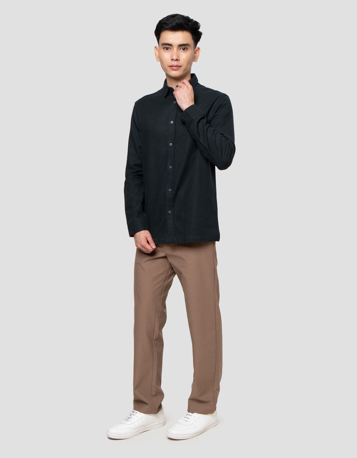 Cole Flanel Solid Heringbone Kemeja Pria