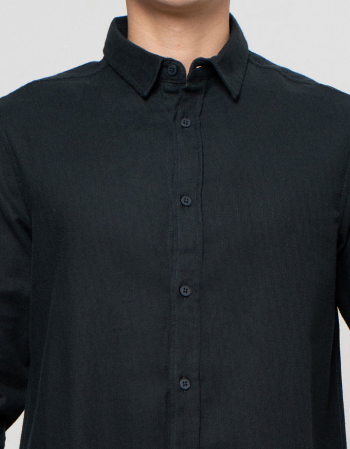 Cole Flanel Solid Heringbone Kemeja Pria