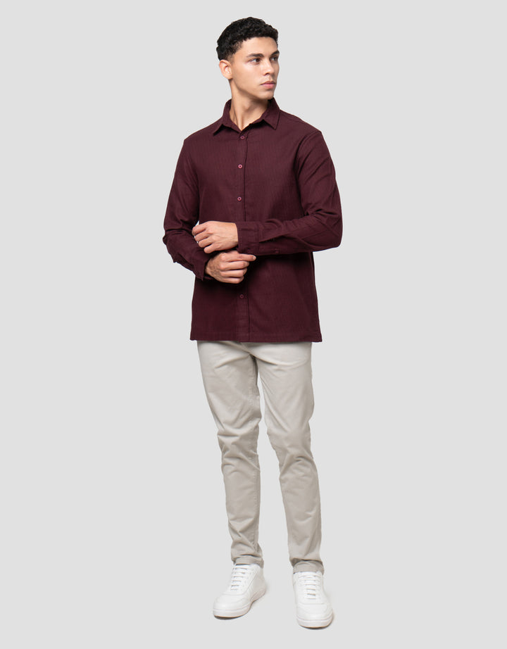 Cole Flanel Solid Heringbone Kemeja Pria