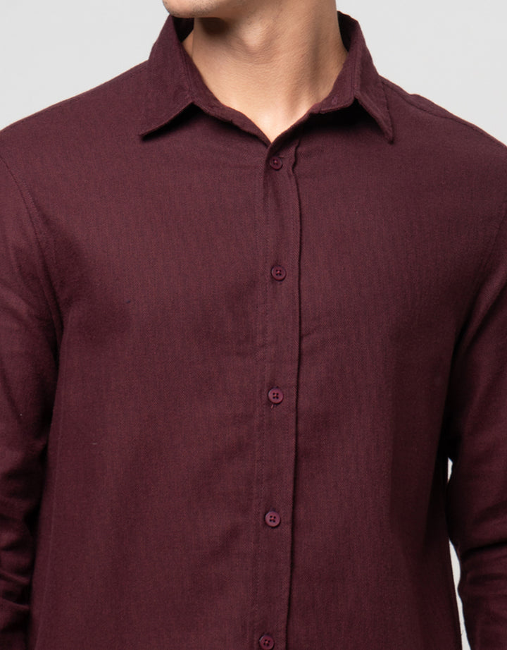 Cole Flanel Solid Heringbone Kemeja Pria