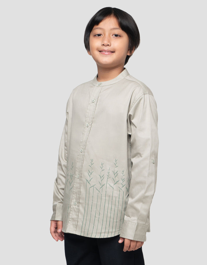 Suko Print Kerah Tegak Kemeja Lengan Panjang Anak Laki-laki