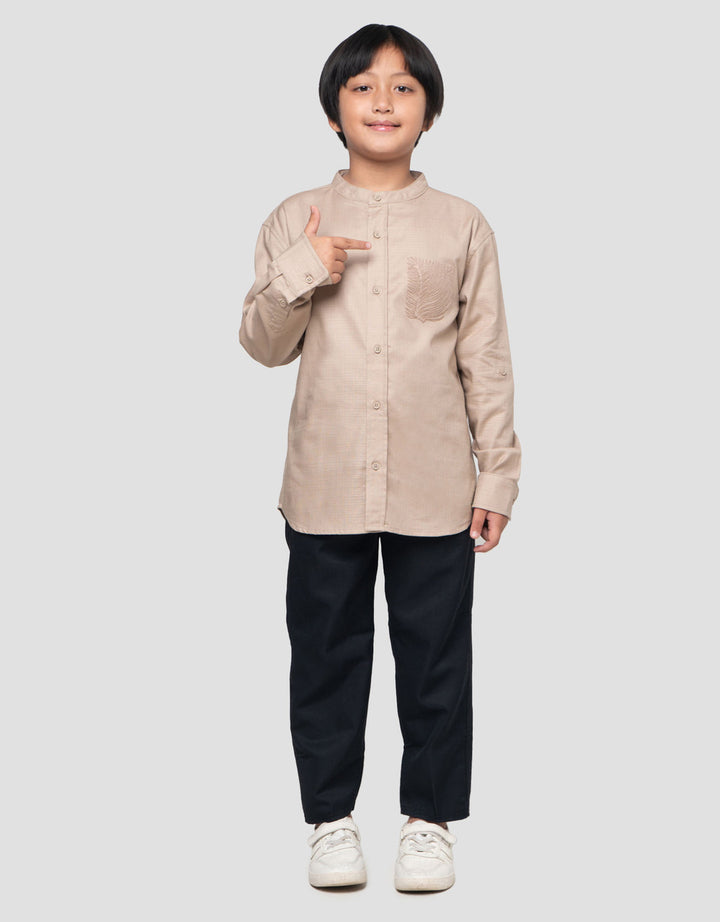 Suko Print Kerah Tegak Kemeja Lengan Panjang Anak Laki-laki