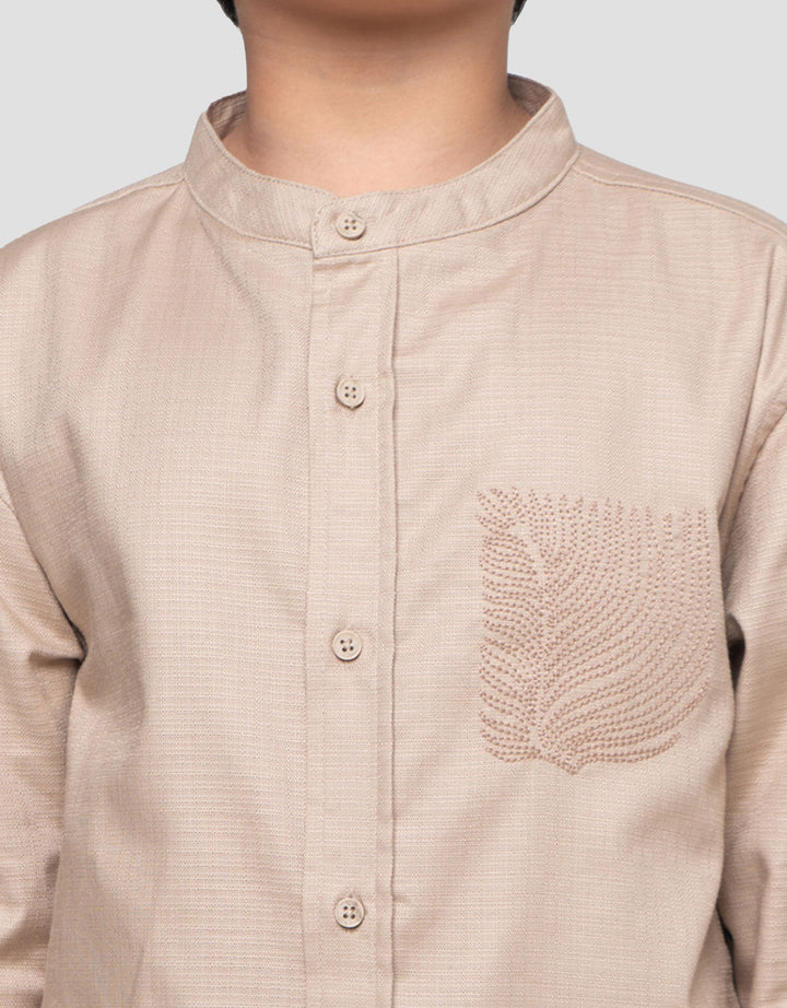 Suko Print Kerah Tegak Kemeja Lengan Panjang Anak Laki-laki