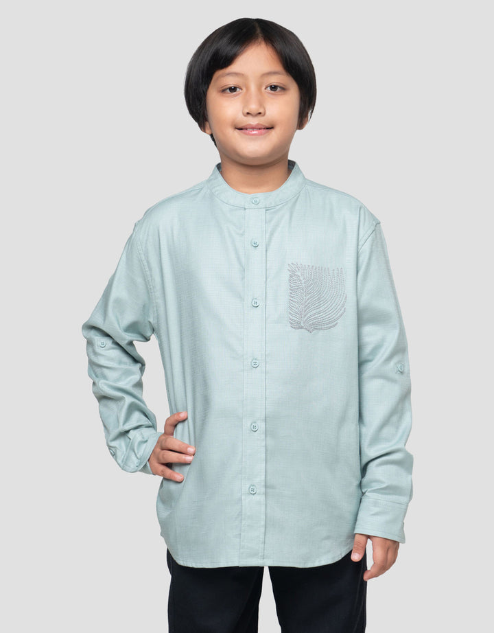 Suko Print Kerah Tegak Kemeja Lengan Panjang Anak Laki-laki