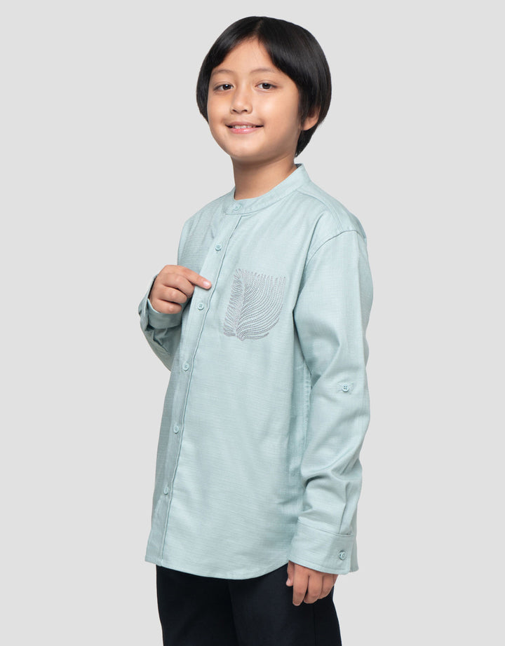 Suko Print Kerah Tegak Kemeja Lengan Panjang Anak Laki-laki