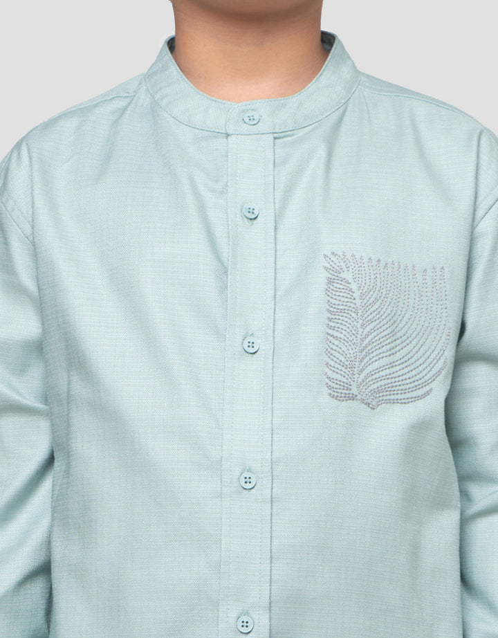 Suko Print Kerah Tegak Kemeja Lengan Panjang Anak Laki-laki