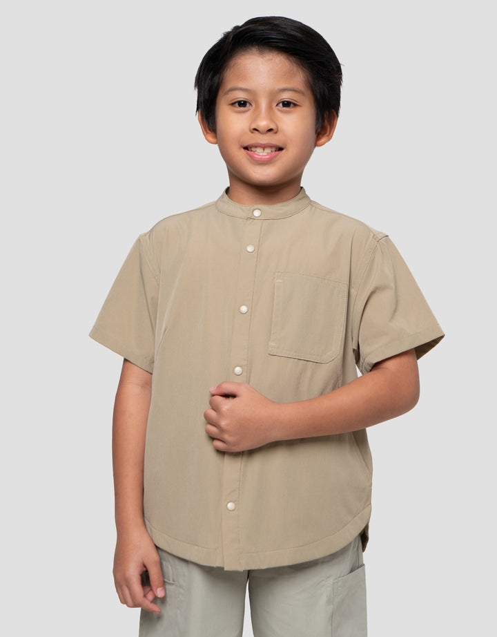 Suko Kerah Tegak Casual Kemeja Lengan Pendek Anak Laki-laki