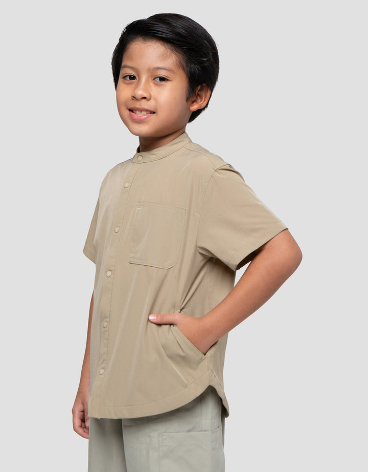 Suko Kerah Tegak Casual Kemeja Lengan Pendek Anak Laki-laki