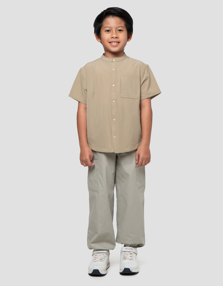 Suko Kerah Tegak Casual Kemeja Lengan Pendek Anak Laki-laki