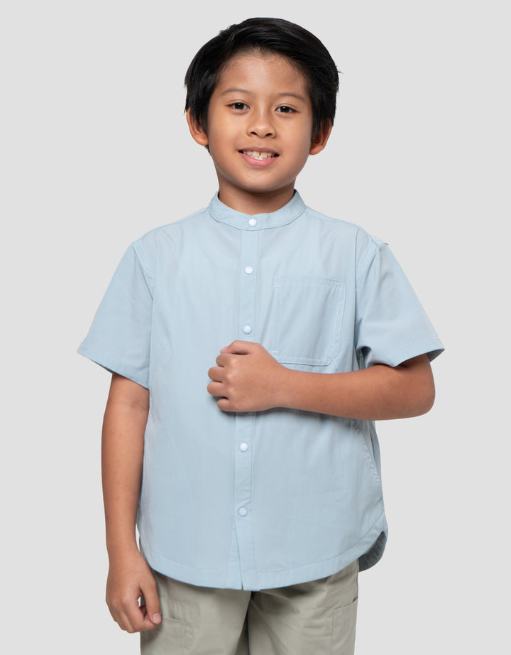 Suko Kerah Tegak Casual Kemeja Lengan Pendek Anak Laki-laki