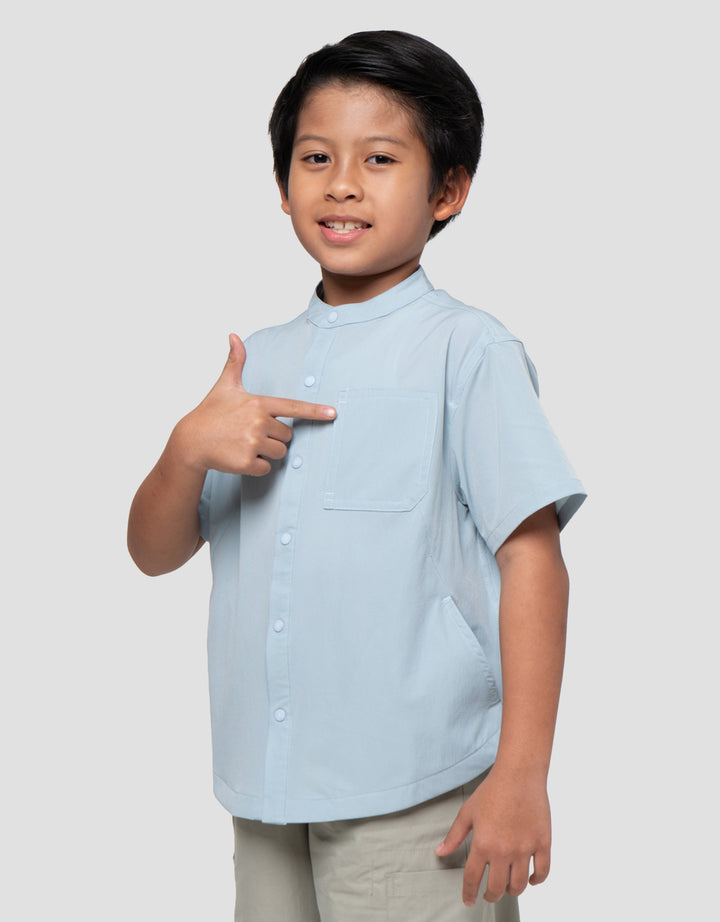 Suko Kerah Tegak Casual Kemeja Lengan Pendek Anak Laki-laki