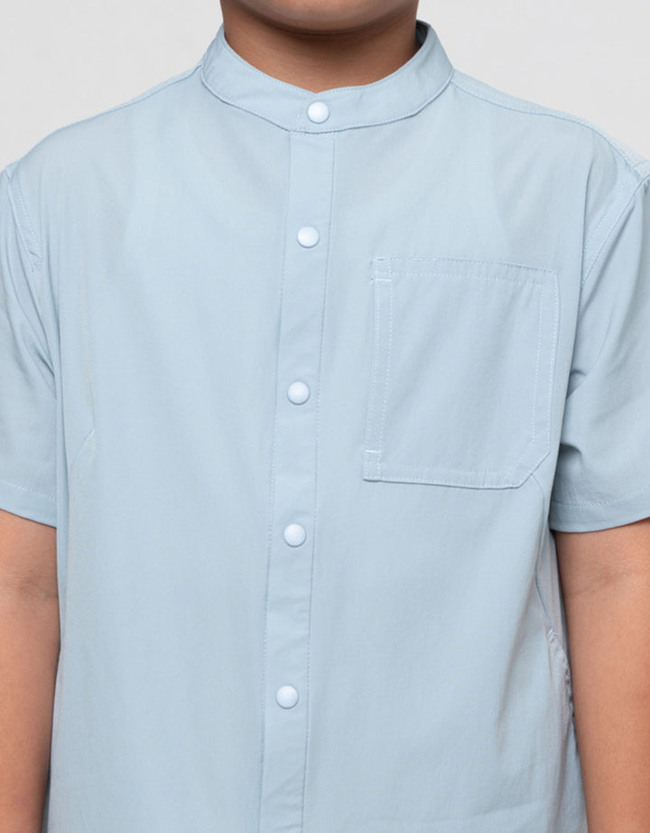 Suko Kerah Tegak Casual Kemeja Lengan Pendek Anak Laki-laki