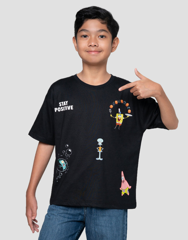 Character Spongebob Stay Positive Kaos Anak Laki-laki