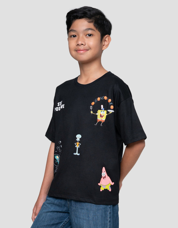 Character Spongebob Stay Positive Kaos Anak Laki-laki