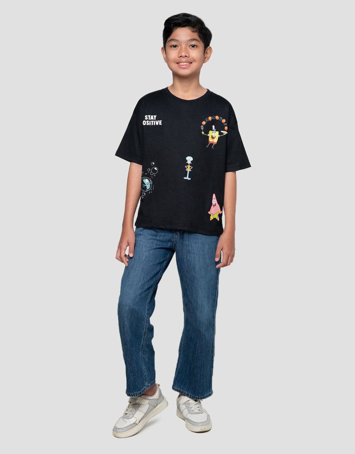 Character Spongebob Stay Positive Kaos Anak Laki-laki