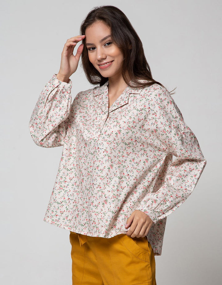 Details Long Sleeve Blouse Print Flower