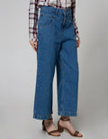 Details Denim Long Pants Straight Cut With Gold Button
