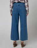 Details Denim Long Pants Straight Cut With Gold Button