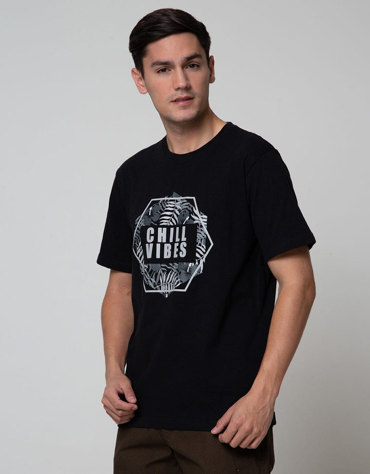T Zone Short Sleeve T-Shirt Print Captivating Nature Theme - Chill Vi:Black:S:Graphic:Ss T-Shirt