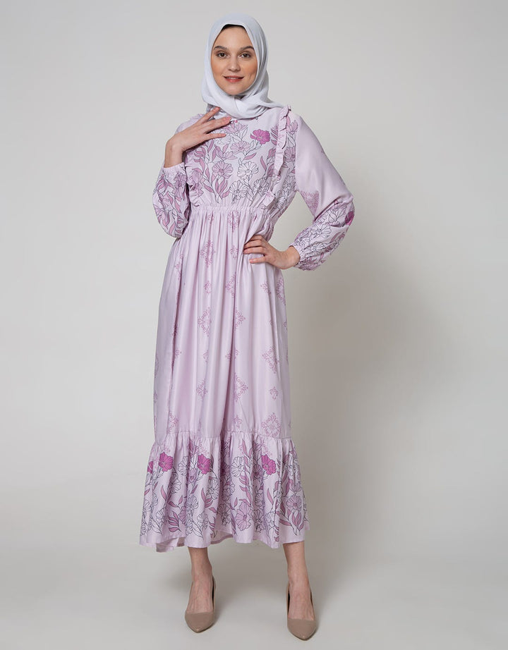 Annisa Long Sleeve Maxi Gamis Flower Ruffle On Side Chest