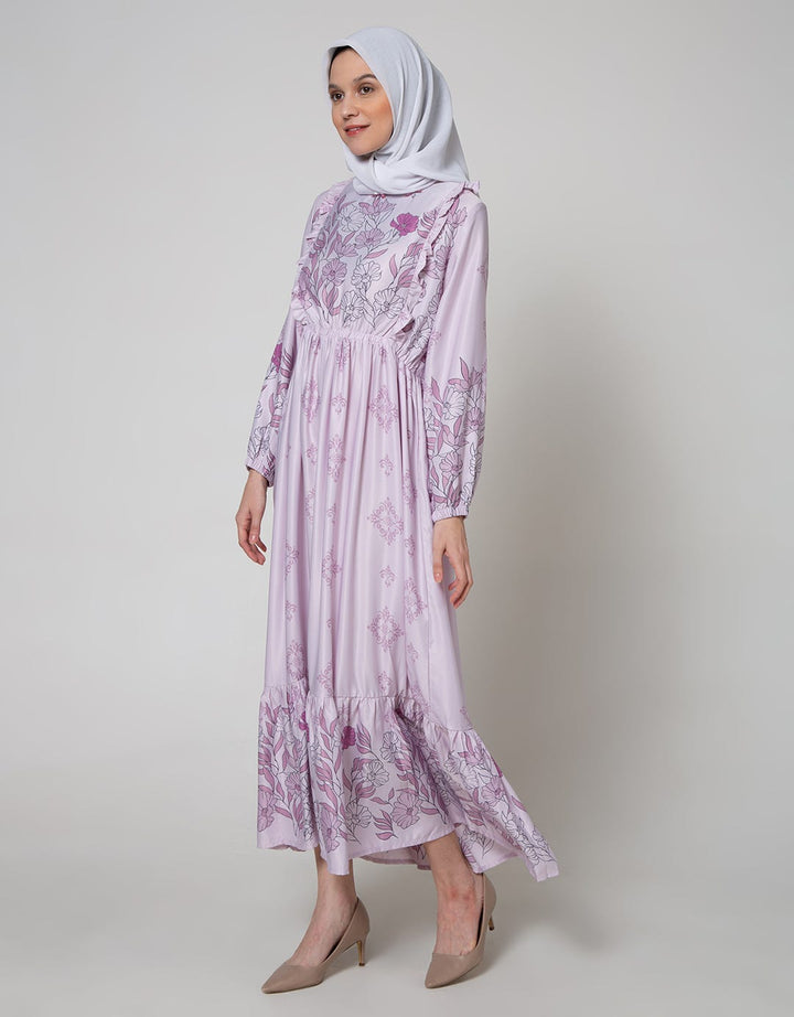 Annisa Long Sleeve Maxi Gamis Flower Ruffle On Side Chest