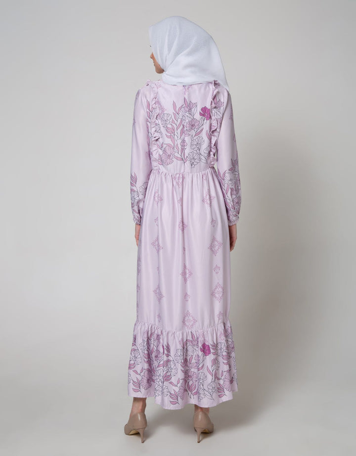 Annisa Long Sleeve Maxi Gamis Flower Ruffle On Side Chest