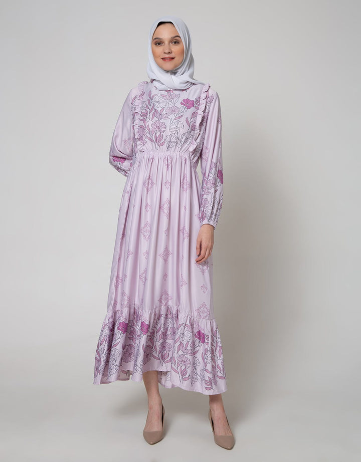 Annisa Long Sleeve Maxi Gamis Flower Ruffle On Side Chest