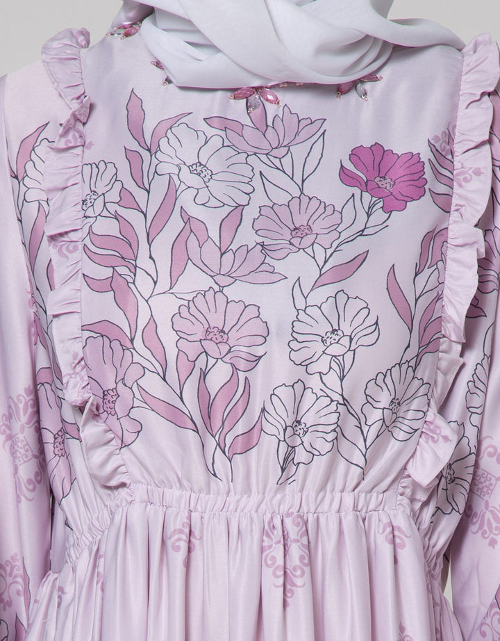 Annisa Long Sleeve Maxi Gamis Flower Ruffle On Side Chest