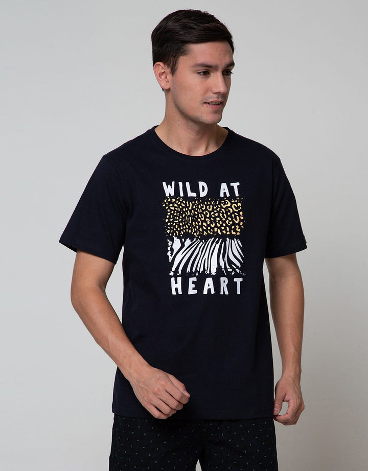 T Zone Short Sleeve T-Shirt Print Theme Animal - Wild At Tj11Ap-Wa:Navy Blue:S:Graphic:Ss T-Shirt