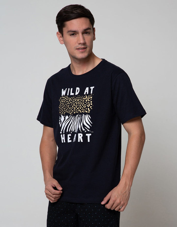 T Zone Short Sleeve T-Shirt Print Theme Animal - Wild At Tj11Ap-Wa:Navy Blue:S:Graphic:Ss T-Shirt