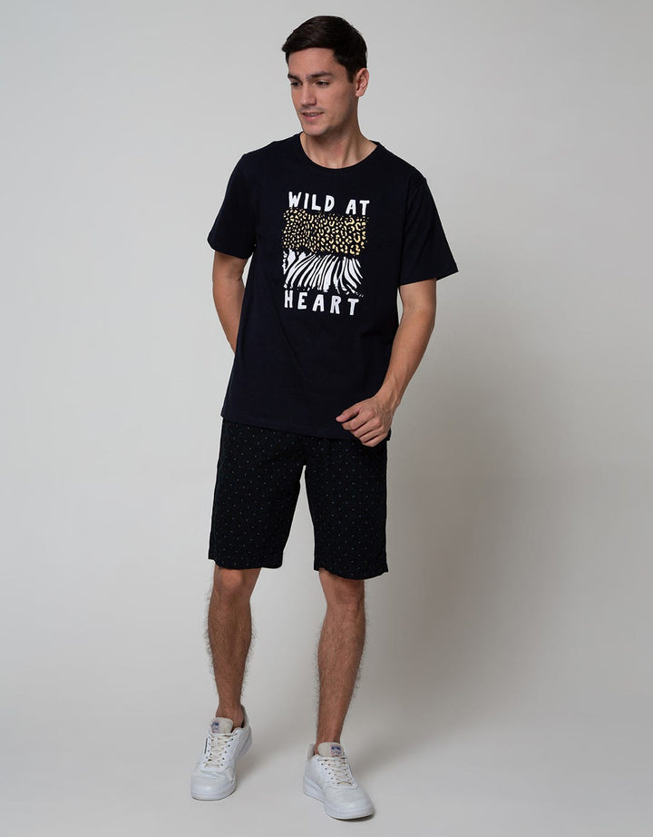 T Zone Short Sleeve T-Shirt Print Theme Animal - Wild At Tj11Ap-Wa:Navy Blue:S:Graphic:Ss T-Shirt