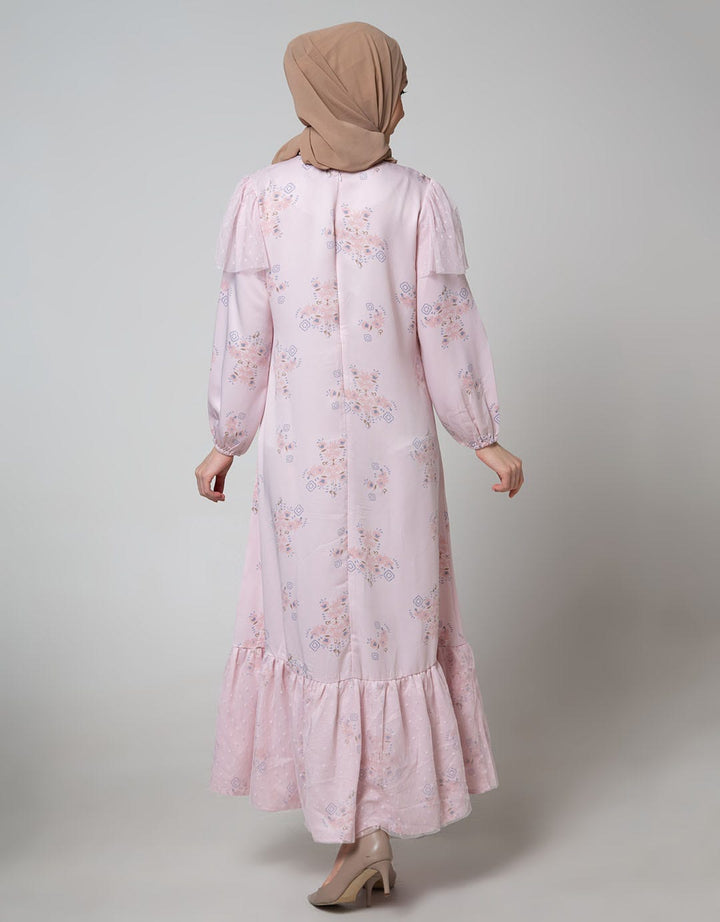 Annisa Long Sleeve Maxi Gamis With Tulle On Bottom And Shoulder