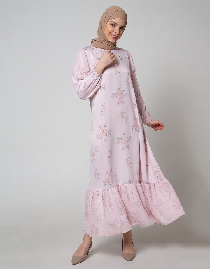 Annisa Long Sleeve Maxi Gamis With Tulle On Bottom And Shoulder