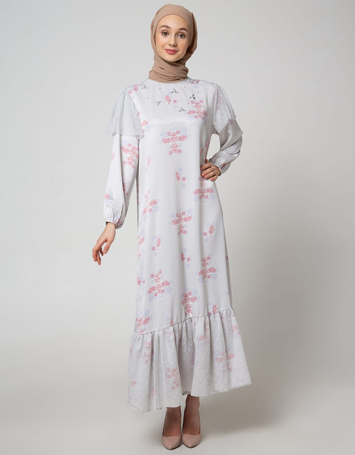 Annisa Long Sleeve Maxi Gamis With Tulle On Bottom And Shoulder