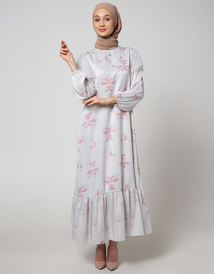 Annisa Long Sleeve Maxi Gamis With Tulle On Bottom And Shoulder