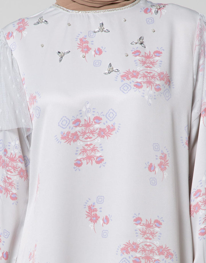 Annisa Long Sleeve Maxi Gamis With Tulle On Bottom And Shoulder