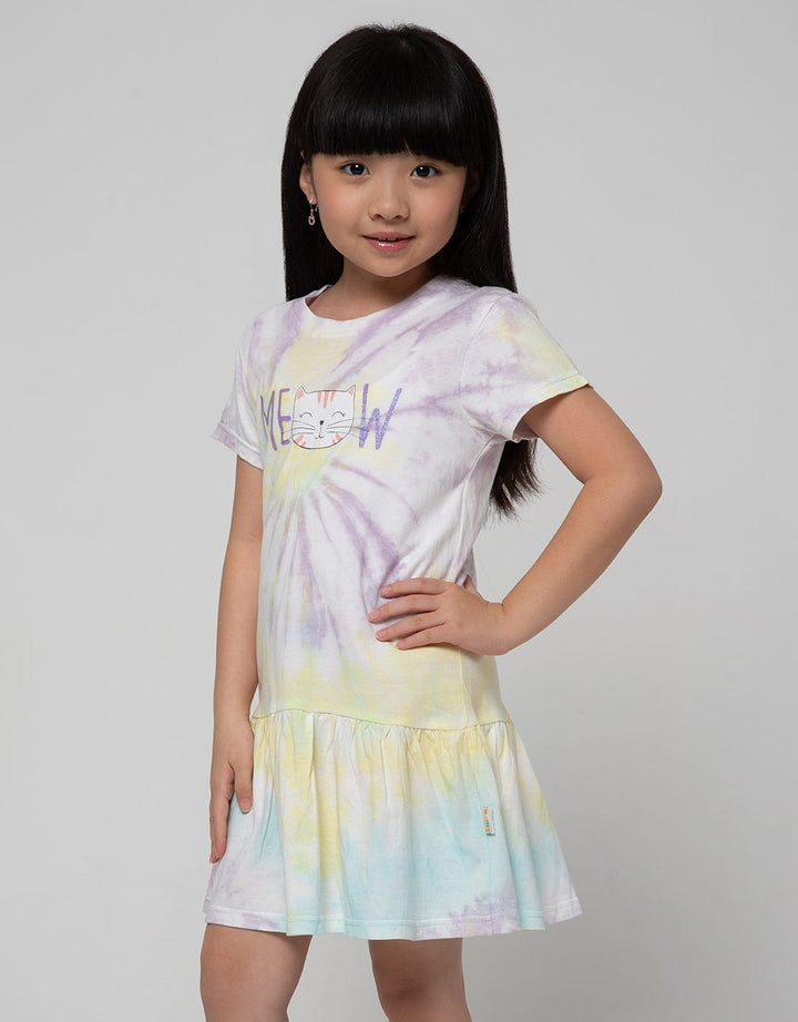 Little M Short Sleeve Midi Dress Tie Dye Meow