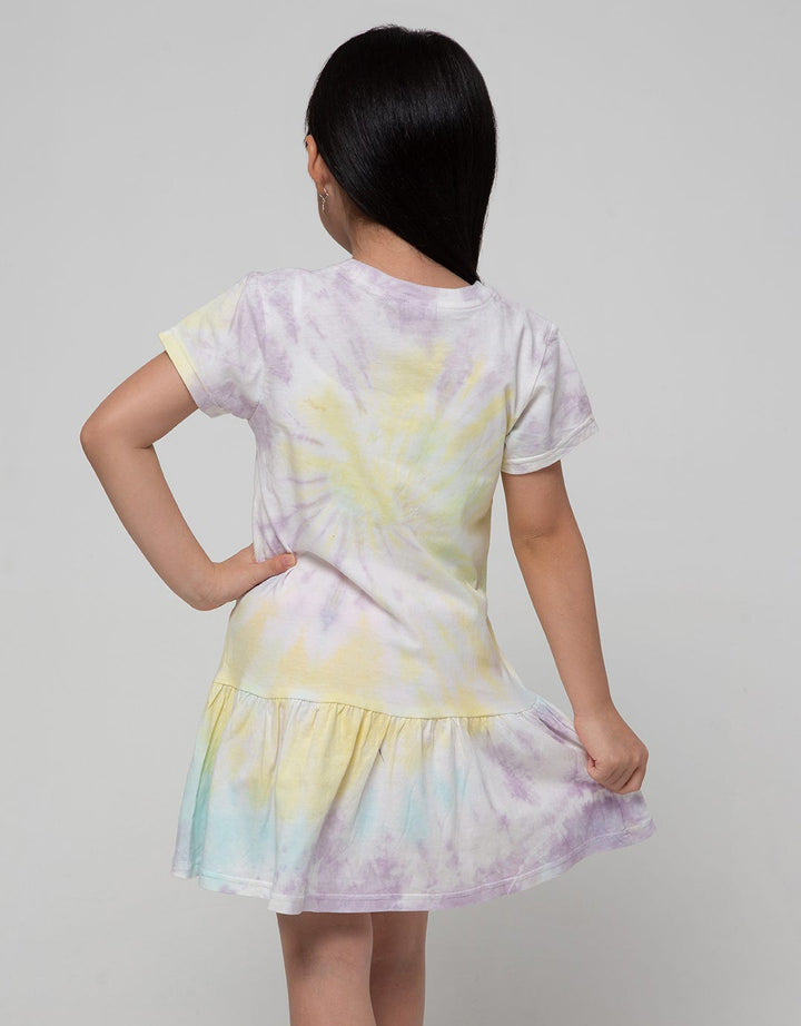 Little M Short Sleeve Midi Dress Tie Dye Meow