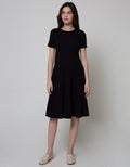 Details Short Sleeve Midi Dress Knit Round Neck