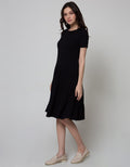 Details Short Sleeve Midi Dress Knit Round Neck
