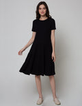 Details Short Sleeve Midi Dress Knit Round Neck